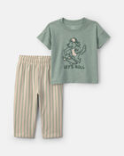 Baby Boy 2-Piece Skateboard Short-Sleeve Top & Pant Set - Green/Cream, image 1 of 4 slides