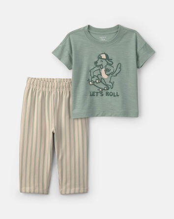 Baby Boy 2-Piece Skateboard Short-Sleeve Top & Pant Set - Green/Cream, 
