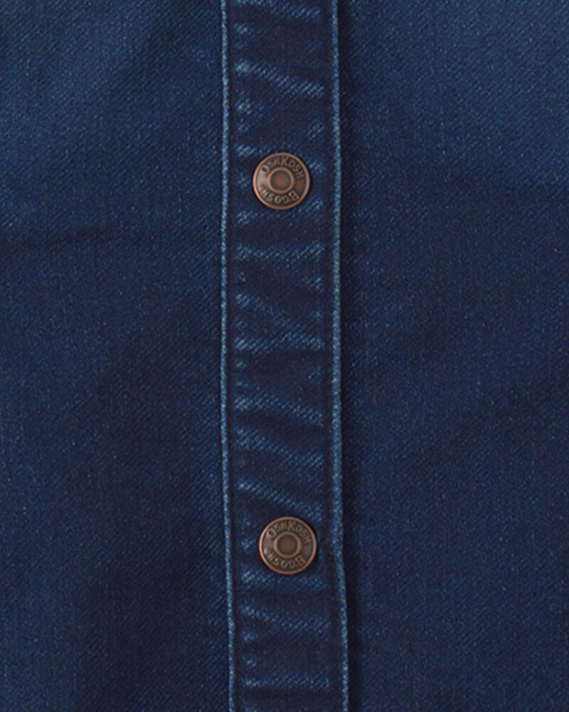 Girls Denim Button-Up Utility Dress - Dark Wash, image 4 of 5 slides