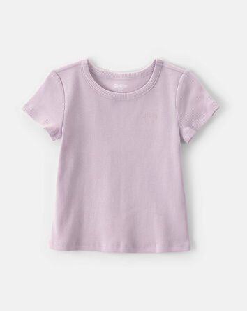 Toddler Girl Logo Embroidered Ribbed Tee - Purple, 