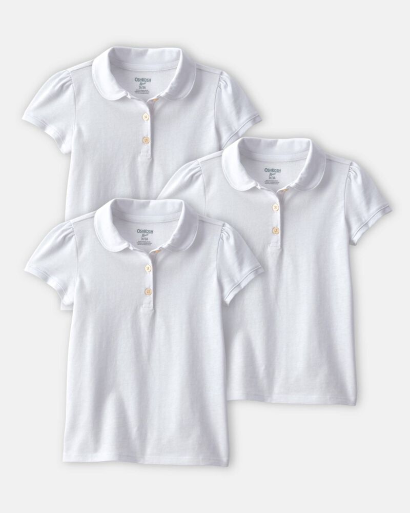Toddler Girl 3-Pack Uniform Polo Shirts - White, image 1 of 3 slides