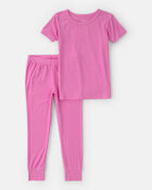 Toddler Girl PurelySoft Short-Sleeve Snug Fit 2-Piece Pajama Set - Pink, image 1 of 7 slides
