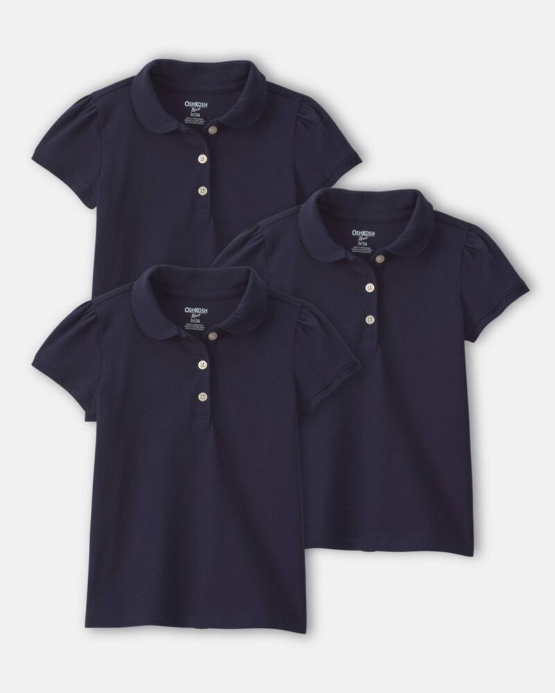 Toddler Girl 3-Pack Uniform Polo Shirts - Navy, image 1 of 3 slides