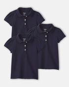 Toddler Girl 3-Pack Uniform Polo Shirts - Navy, image 1 of 3 slides