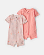 Baby Girl 2-Pack Flamingo PurelySoft&trade; 1-Piece Pajama - Pink, image 1 of 7 slides