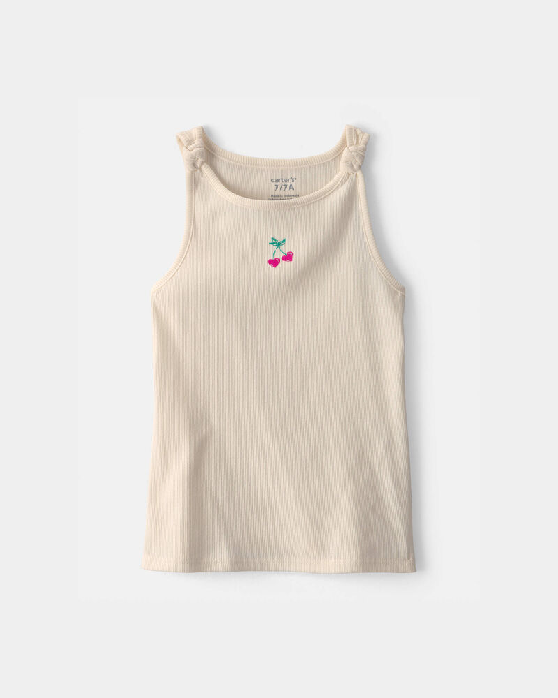 Girls Cherry Embroidered Tank Top - Ivory, image 1 of 3 slides