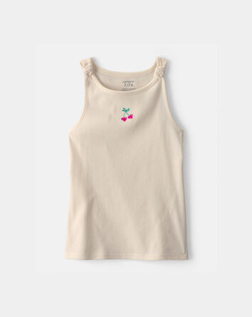 Girls Cherry Embroidered Tank Top - Ivory, 