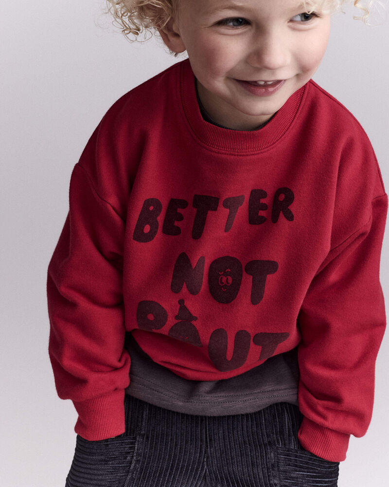 Toddler  'Better Not Pout'  Dolman-Sleeve Sweatshirt - Red, image 3 of 6 slides