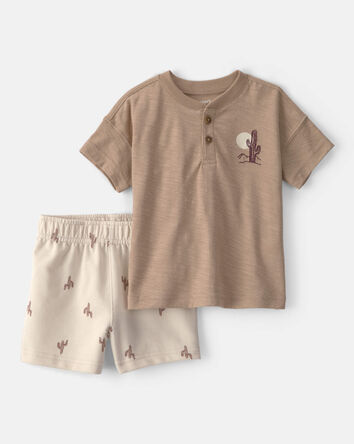 Baby Boy 2-Piece Desert Cactus Henley Top & Short Set - Brown
, 