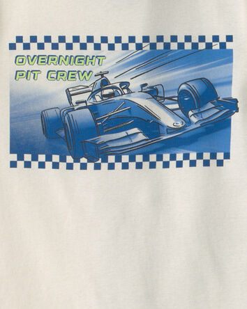 Boys Race Car 100% Cotton 4-Piece Pajama Set - Blue/White, 