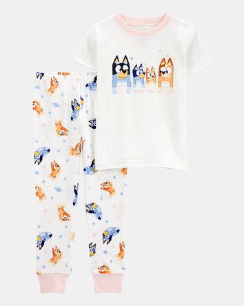 Toddler Girl Bluey Snug Fit Cotton 2-Piece Pajamas - White, 