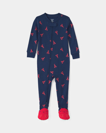 Toddler Boy Lobster 100% Cotton Snug Fit 1-Piece Pajama - Blue, 