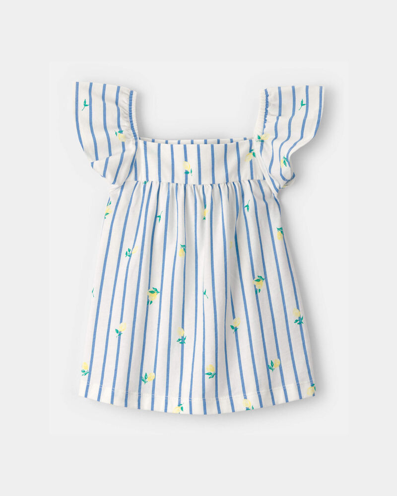 Toddler Girl Flutter-Sleeve Lemon Striped Top - Blue/White, image 1 of 3 slides