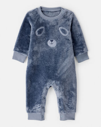 Baby Boy Dog Velour Long-Sleeve Snug Fit Jumpsuit - Blue, 