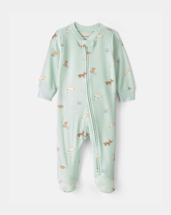 Baby Girl Pets Cotton 2-Way Zip Sleep & Play Pajamas - Green, 