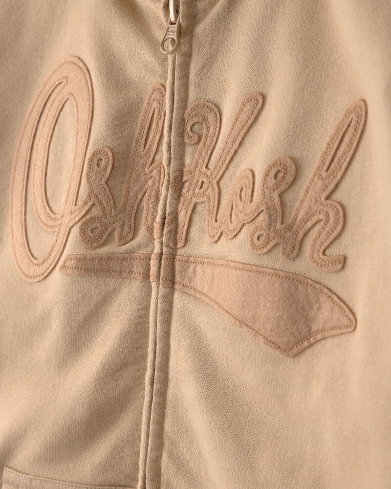 Kids OshKosh Logo Zip-Up Hoodie - Beige, image 2 of 4 slides