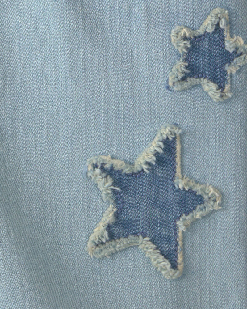 Girls Star Embellished Denim Shortall - Light Wash, image 4 of 5 slides