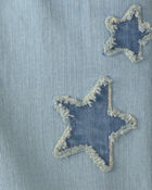 Girls Star Embellished Denim Shortall - Light Wash, image 4 of 5 slides