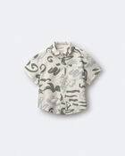 Toddler Boy Button-Down Short-Sleeve Shirt in Beach Print - Cream, image 2 of 6 slides