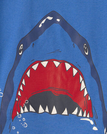 Boys Shark 100% Cotton Short-Sleeve Snug Fit 4-Piece Pajama Set - Blue, 