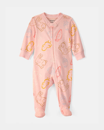 Baby Girl Easter 100% Cotton 2-Way Zip Sleep & Play Pajamas - Pink, 