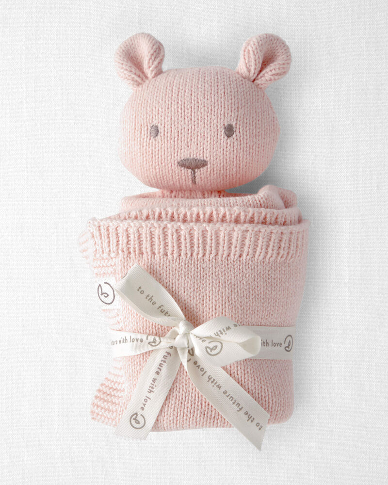 Baby Girl Organic Cotton Bear Lovey, image 2 of 3 slides