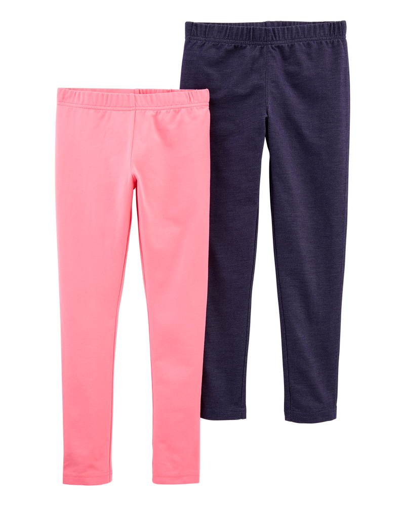 Kid 2-Pack Navy & Pink Cotton Stretch Leggings, image 1 of 3 slides