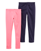 Kid 2-Pack Navy & Pink Cotton Stretch Leggings, image 1 of 3 slides