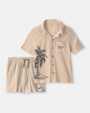 Boys 2-Piece Beach Button-Down Shirt & Short Set - Khaki, 