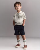 Toddler Boy Knit Zip-Up Polo in Stripes - Cream, image 3 of 6 slides
