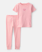 Toddler Girl Butterfly Rib Snug Fit 2-Piece Pajama Set - Pink, image 1 of 5 slides