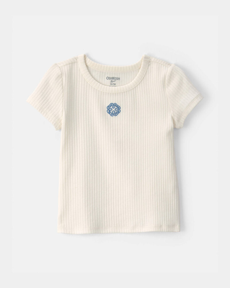 Toddler Girl 'OshKosh B'Gosh' Clover Embroidered Rib Top - Ivory, image 1 of 3 slides