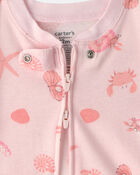 Baby Girl Seashell 100% Cotton Snug Fit 1-Piece Pajama - Pink, image 2 of 4 slides