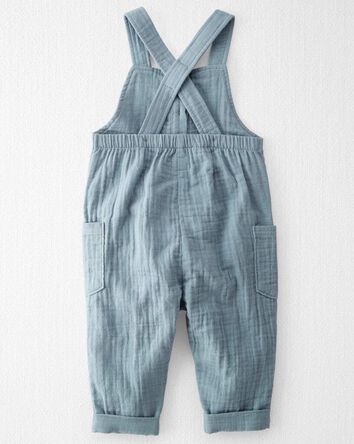 Baby Organic Cotton Gauze Overalls in Blue, 