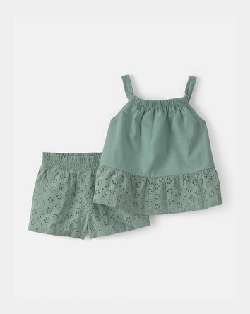 Toddler Girl 2-Piece Eyelet Tank Top & Short Set - Green, 