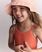 Toddler Girl Smocked One-Piece Swimsuit - Orange, image 7 of 7 slides