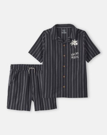 Boys 2-Piece Striped Button-Down Shirt & Short Set - Black, 