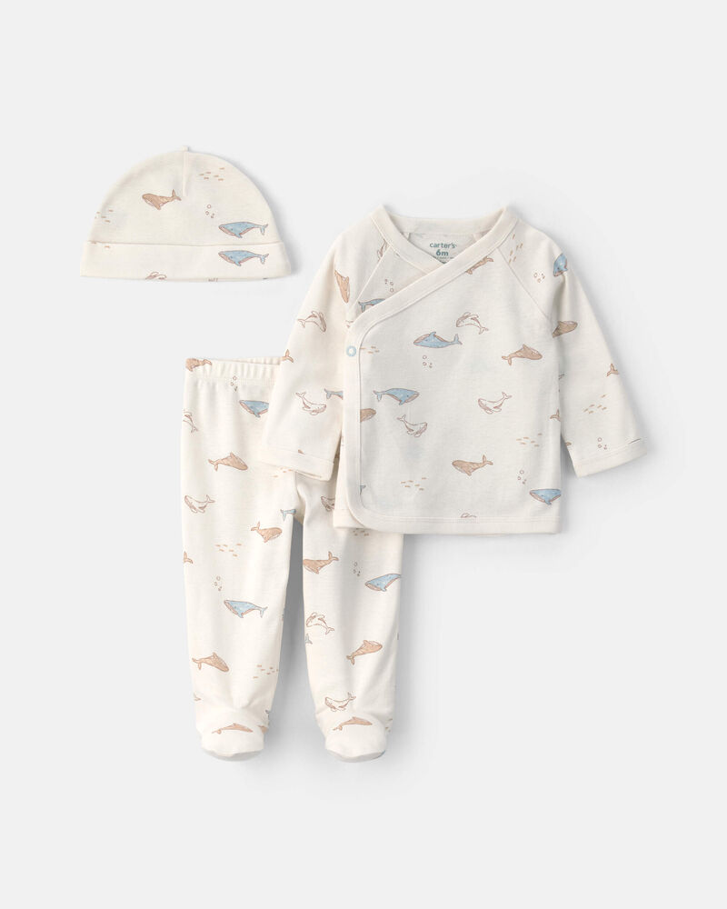 Baby 3-Piece Whale Long-Sleeve Top & Pant Set - Ivory, image 1 of 3 slides