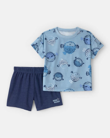 Toddler Boy 2-Piece Puffer Fish Short-Sleeve Pajama Set - Blue, 