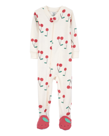 Toddler Girl Cherry Print Snug Fit Cotton Footie 1-Piece Pajamas, 