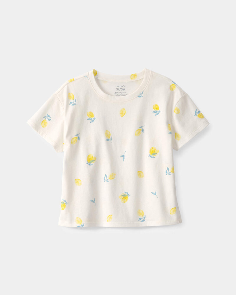 Toddler Girl Lemon Relaxed Top - Cream, image 1 of 3 slides