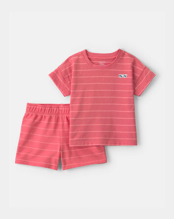 Toddler Boy 2-Piece Stripe Short-Sleeve Top & Short Set - Coral, 