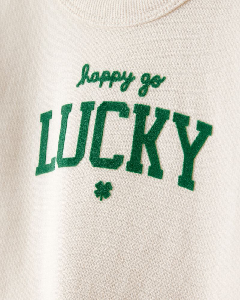 Baby St. Patrick's Day Lucky French Terry Long-Sleeve Jumpsuit - Cream, image 2 of 4 slides