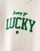Baby St. Patrick's Day Lucky French Terry Long-Sleeve Jumpsuit - Cream, image 2 of 4 slides