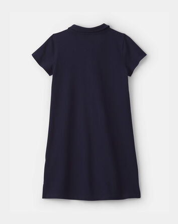 Girls Uniform Piqu&eacute; Short-Sleeve Dress - Navy, 