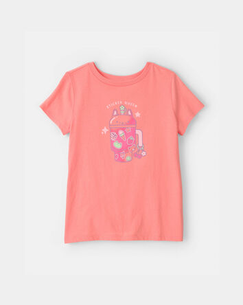 Girls 'Sticker Queen' Graphic Tee - Coral, 