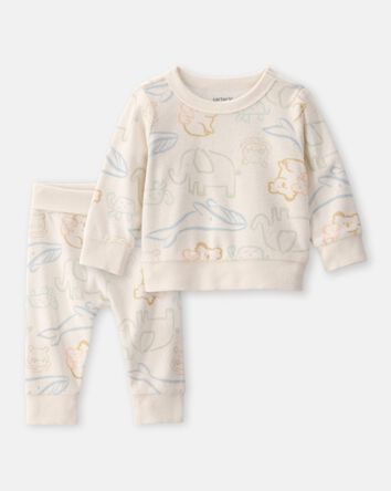 Baby 2-Piece Animal Friends Terry Pullover Sweatshirt & Pant Set - Ivory, 