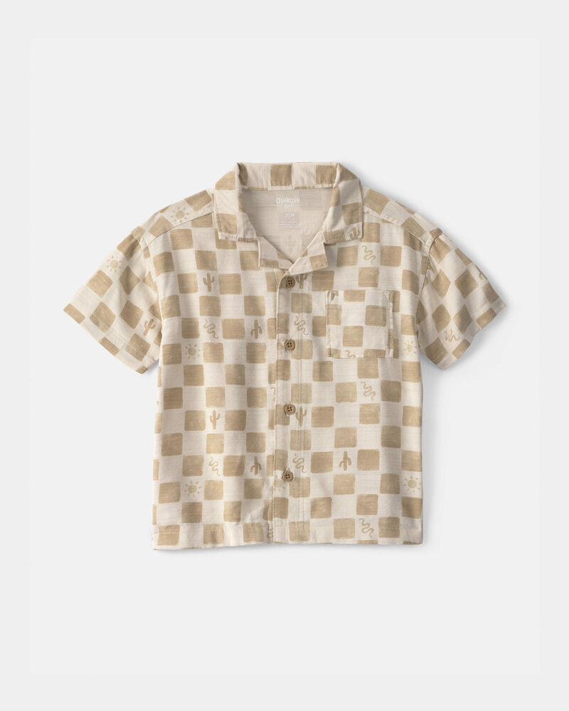 Toddler Boy Cactus Checkered Short-Sleeve Button-Down Shirt - Beige, image 1 of 3 slides