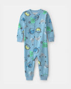 Toddler Boy Pufferfish 100% Cotton 1-Piece Pajama - Blue, image 1 of 3 slides