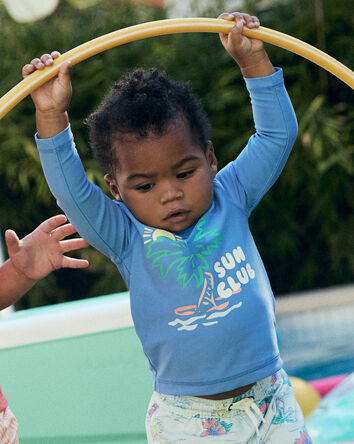 Baby Boy 2-Piece Tropical Beach Rashguard Trunk Set - Blue, 